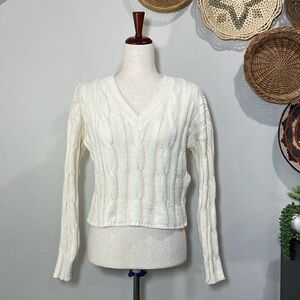 Madewell V-Neck Cream Color Chunky Sweater Size Small